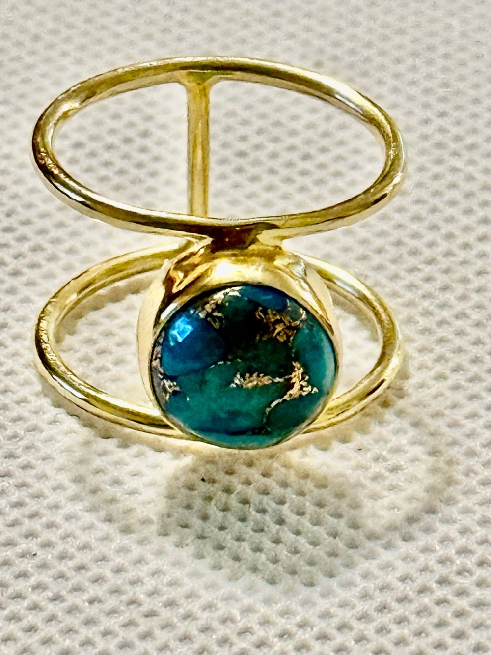 Gold Double-Band Ring with Turquoise Stone!! 7